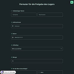 Formular für die Freigabe des Lagers