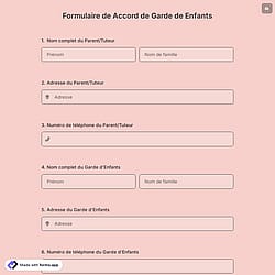 Formulaire de accord de garde de enfants