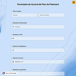 Formulaire de Accord de Plan de Paiement en Ligne