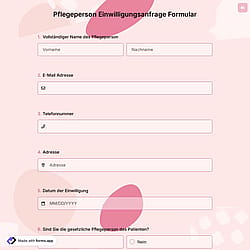 Pflegeperson Einwilligungsanfrage Formular