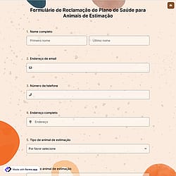 Formulário de Reclamação do Plano de Saúde para Animais de Estimação