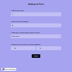 Mailing List Form