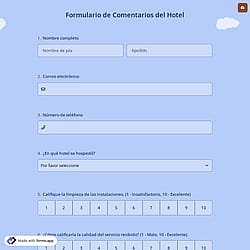 Formulario de Comentarios del Hotel