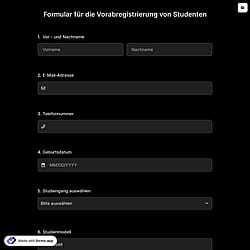 Formular für die Vorabregistrierung von Studenten