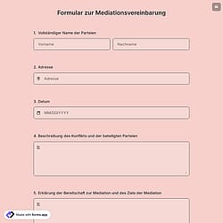 Formular zur Mediationsvereinbarung