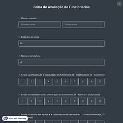 Folha de Avaliação de Funcionários