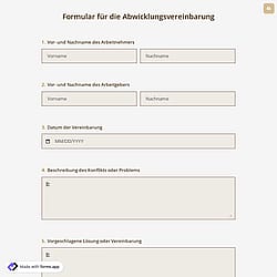 Formular für die Abwicklungsvereinbarung