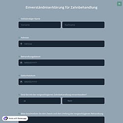 Einverständniserklärung für Zahnbehandlung