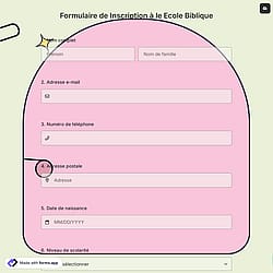 Formulaire de Inscription à le Ecole Biblique