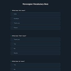 Norwegian Vocabulary Quiz