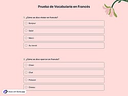 Cuestionario de Vocabulario en Francés