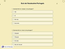 Quiz de Vocabulaire Portugais