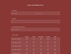 Work Availability Form Template
