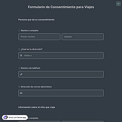 Plantilla de Formulario de Consentimiento para Viajes