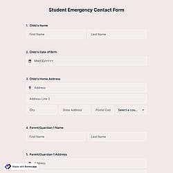 Student Emergency Contact Form Template