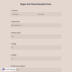 Organ And Tissue Donation Form Template