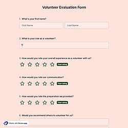 Volunteer Evaluation Form Template