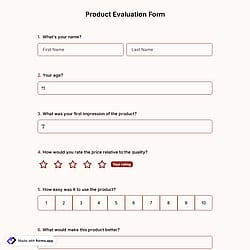 Product Evaluation Form Template