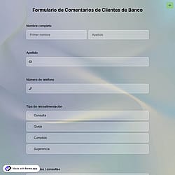 Plantilla de Formulario de Comentarios de Clientes de Banco