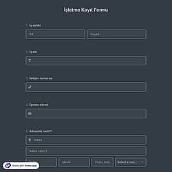 İşletme Kayıt Formu Şablonu