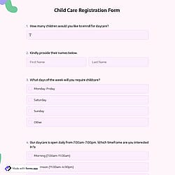 Child Care Registration Form Template