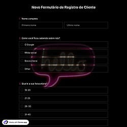Modelo de Formulário de Registro de Novo Cliente
