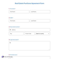 Real Estate Purchase Agreement Form Template
