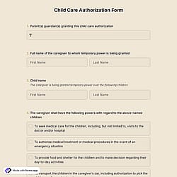 Child Care Authorization Form Template