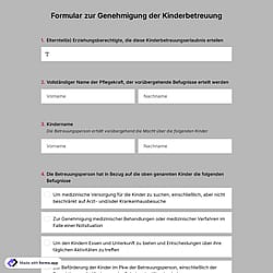 Formular zur Genehmigung der Kinderbetreuung