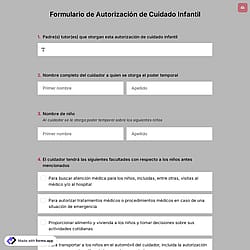 Plantilla de Formulario de Autorización de Cuidado Infantil