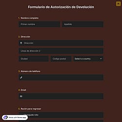 Plantilla de Formulario de Autorización de Devolución