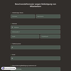 Beschwerdeformular wegen Belästigung von Mitarbeitern
