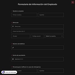 Plantilla de formulario de información del empleado