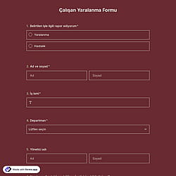 Çalışan Yaralanma Formu Şablonu