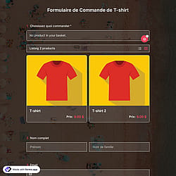Modèle de formulaire de commande de t-shirt