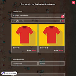 Plantilla de formulario de pedido de camisetas