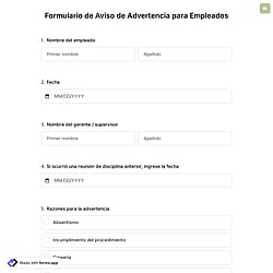 Plantilla de Formulario de Aviso de Advertencia para Empleados