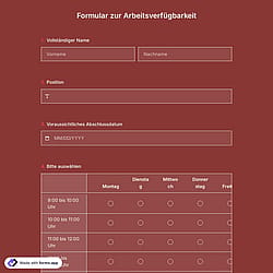 Formular zur Arbeitsverfügbarkeit