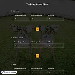 Wedding Budget Sheet Form Template