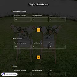 Düğün Bütçe Formu Şablonu