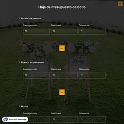 Plantilla de Hoja de Presupuesto de Boda