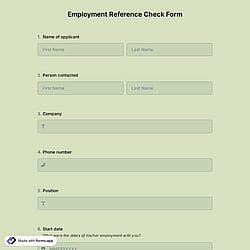 Employment Reference Check Form Template