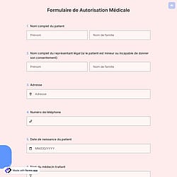 Modèle de Formulaire de Autorisation Médicale Gratuit en Ligne