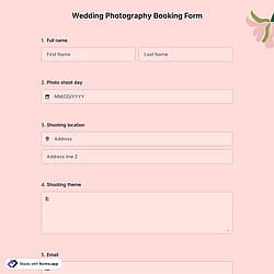Wedding Photography Booking Form