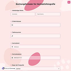 Buchungsformular für Hochzeitsfotografie