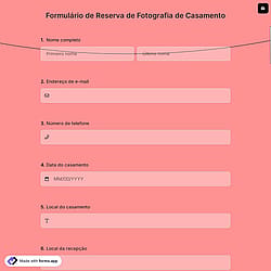 Formulário de Reserva de Fotografia de Casamento