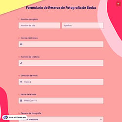 Formulario de Reserva de Fotografía de Bodas