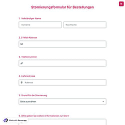Stornierungsformular für Bestellungen