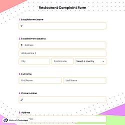 Restaurant Complaint Form