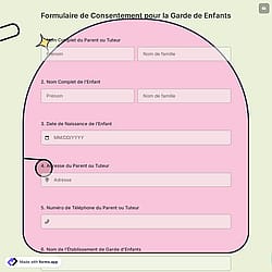 Formulaire de Consentement pour la Garde de Enfants